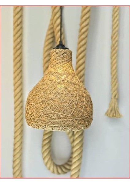 23 cm x 27 cm x 87 Rustik Jüt Halatlı Sarkıt Lamba Avize Keten Ip Başlık Küre Top Sarkıt Avize Huni