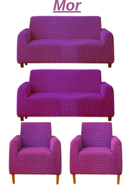 3+3+1+1 Bürümcük Koltuk Takımı Örtüsü. Boydan Eteksiz Streç Esnek Lastikli Çekyat Kanepe Kılıfı