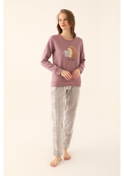 Awesome Mor Kadın Uzun Kol Pijama Takım