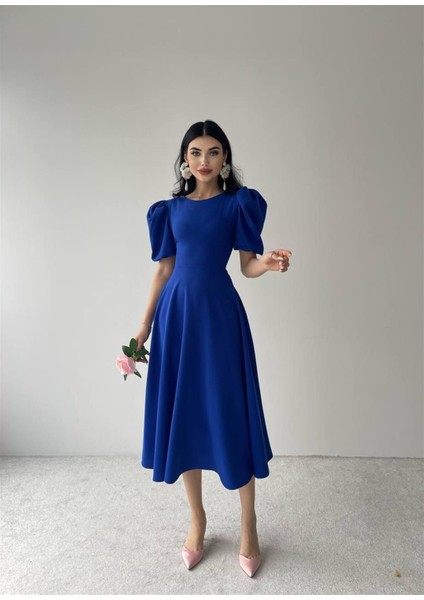 Viki Midi Boy Kloş Elbise SAX-4414