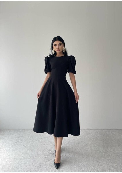 Viki Midi Boy Kloş Elbise SIYAH-4414