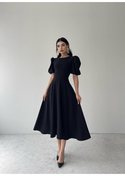 Viki Midi Boy Kloş Elbise SIYAH-4414