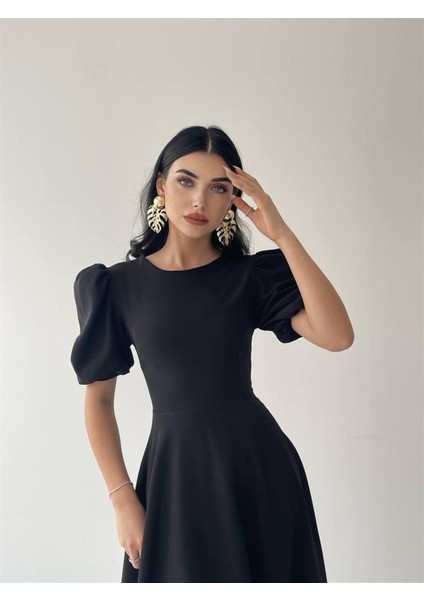 Viki Midi Boy Kloş Elbise SIYAH-4414