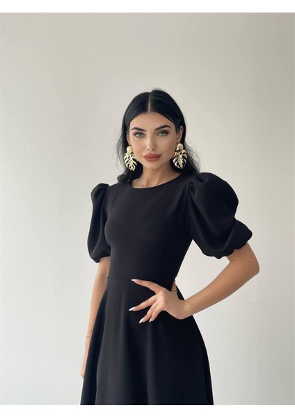 Viki Midi Boy Kloş Elbise SIYAH-4414
