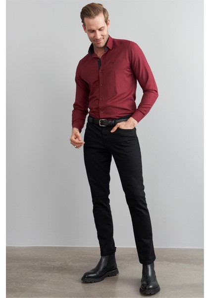 Çetinkaya Mentality 1889 Oxford Uzun Kol Slim Fit Bordo Gömlek fiyatları