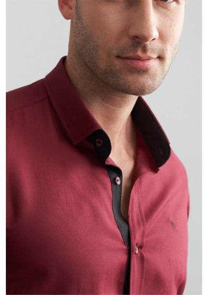 Çetinkaya Mentality 1889 Oxford Uzun Kol Slim Fit Bordo Gömlek modelleri