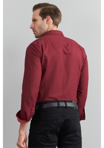 Çetinkaya Mentality 1889 Oxford Uzun Kol Slim Fit Bordo Gömlek fırsatları