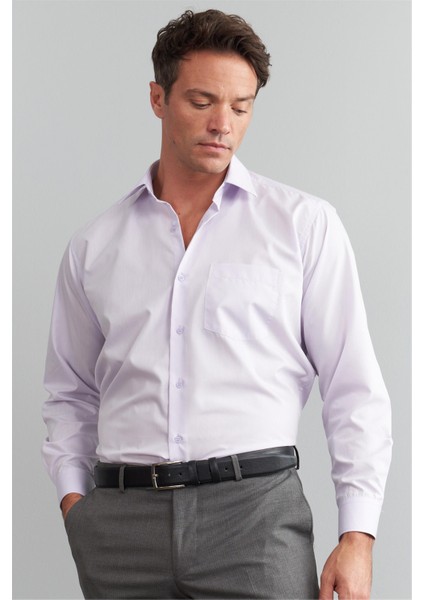 Erkek T.cotton Uzun Kol Açık Lila Gömlek
