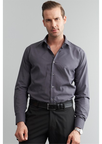 G071 Erkek Uzun Kol Gömlek Füme