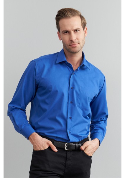 210 D Erkek T.cotton Uzun Kol Mavi Gömlek