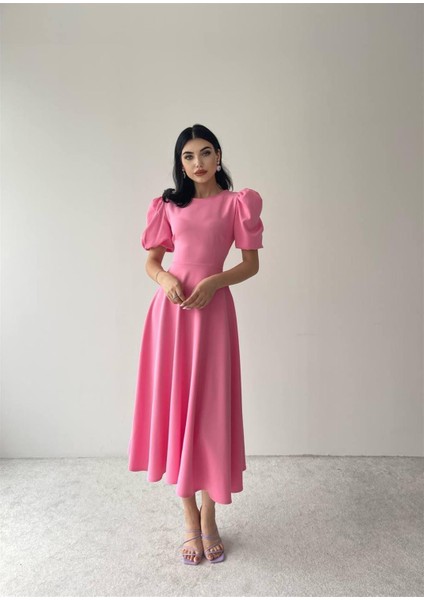 Viki Midi Boy Kloş Elbise PEMBE-4414