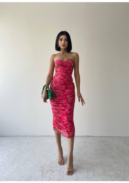 Nessa Strapez Pembe Streç Elbise