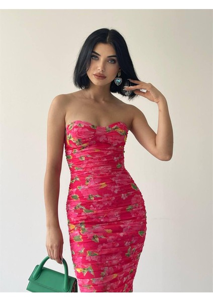 Nessa Strapez Pembe Streç Elbise