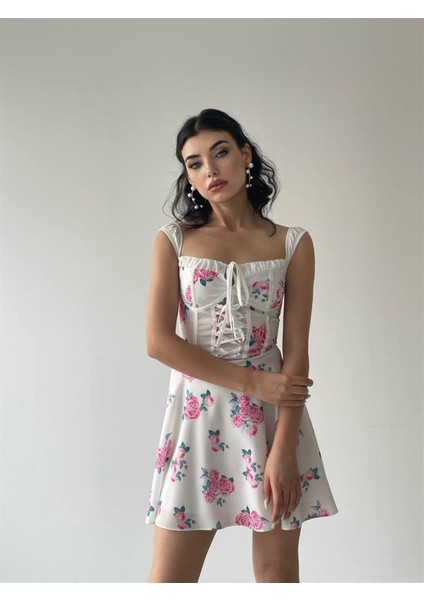 Manolya Askılı Çiçekli Elbise