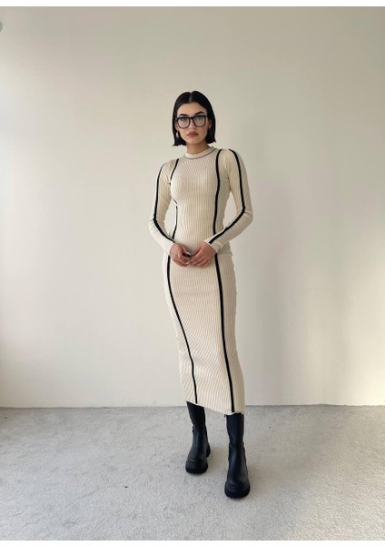 Kamilla Triko Midi Elbise Krem