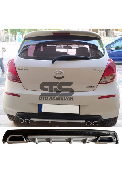 Hyundai I20 Difüzör Arka Tampon Eki 2 Egzoz Çıkışlı Gri Lüx Tip