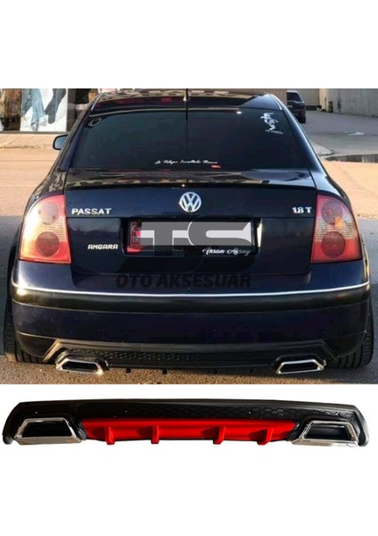 Volkswagen Passat B5 Difüzör Arka Tampon Eki 2 Egzoz Çıkışlı Kırmızı Lüx Tip