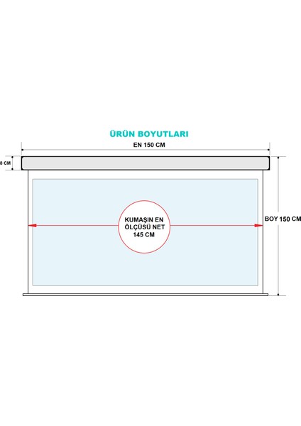 EN150CM BOY150CM 24 Volt Motorlu Projeksiyon Perdesi