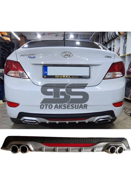 Hyundai Accent Blue Difüzör Arka Tampon Eki 4 Egzoz Çıkışlı Gri Reflektörlü