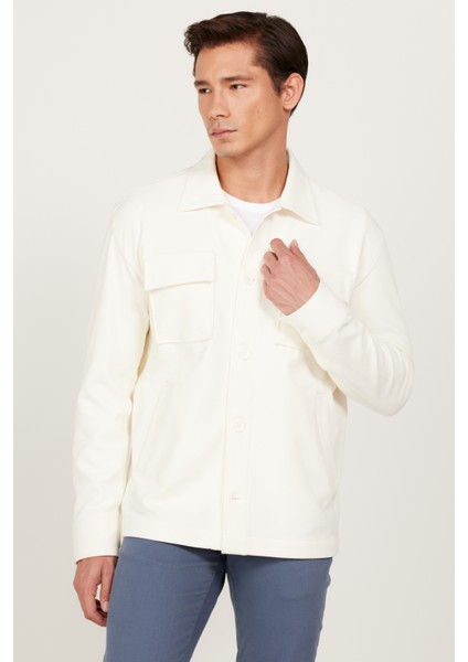Erkek Ekru Oversize Fit Bol Kesim Klasik Yaka Pamuklu Desenli Gömlek Ceket fırsatları