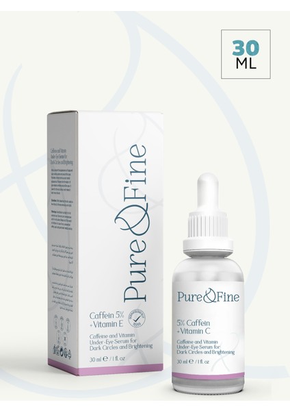 Pure and Fine Torbalanma ve Morluk Karşıtı Aydınlatıcı Kafein Göz Altı Serumu 30 Ml. (Caffeine 5% + Vitamin C)