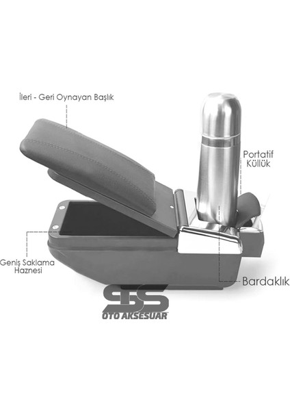 STS Oto Aksesuar Kol Dayama Universal Sürgülü Siyah Kolçak Krom Kaplamalı