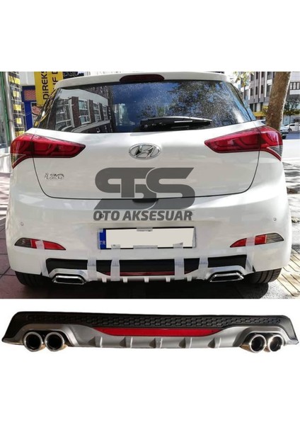 Hyundai I20 Difüzör Arka Tampon Eki 4 Egzoz Çıkışlı Gri Reflektörlü