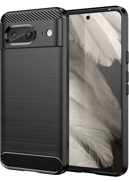 Google Pixel 8 Brushed Carbon Fiber Silikon Kılıf - Siyah AL3332