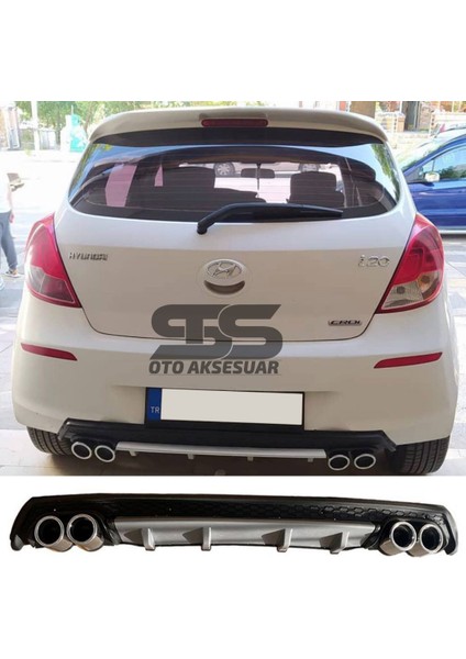 Hyundai I20 Difüzör Arka Tampon Eki 4 Egzoz Çıkışlı Gri Lüx Tip