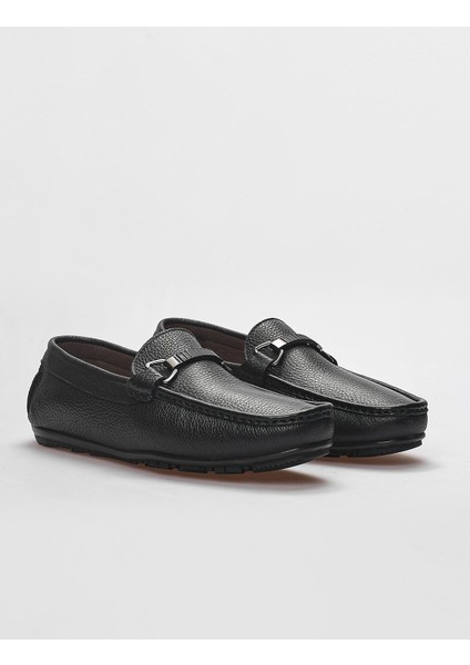 Hakiki Deri Siyah Toka Detaylı Erkek Loafer