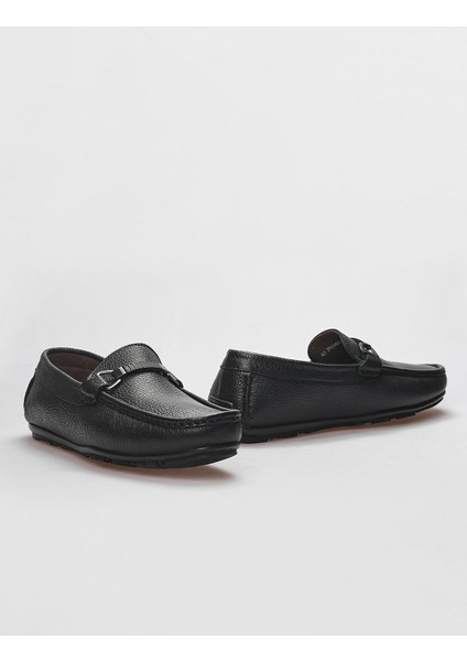Hakiki Deri Siyah Toka Detaylı Erkek Loafer