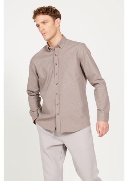 Erkek Bej Slim Fit Dar Kesim Düğmeli Yaka Flanel Oduncu Kışlık Gömlek modelleri