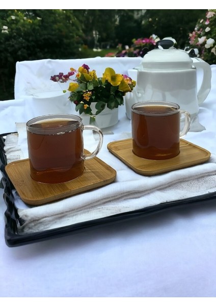 Bambu Tabaklı 2li Cam Çay Fincanı Seti 200 ml