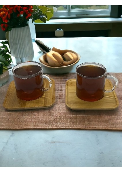 Bambu Tabaklı 2li Cam Çay Fincanı Seti 200 ml