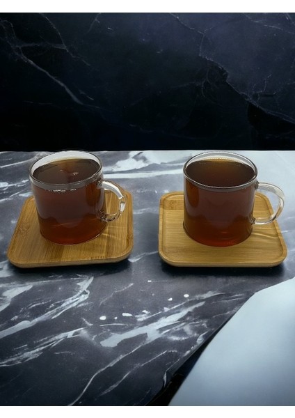 Bambu Tabaklı 2li Cam Çay Fincanı Seti 200 ml
