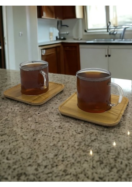 Bambu Tabaklı 2li Cam Çay Fincanı Seti 200 ml