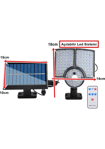 112 LED Güneş Enerjili 3 Mod Kumandalı 4.5 Metre Kablolu Kaliteli Sensörlü Solar Sokak Lambası Aplik modelleri