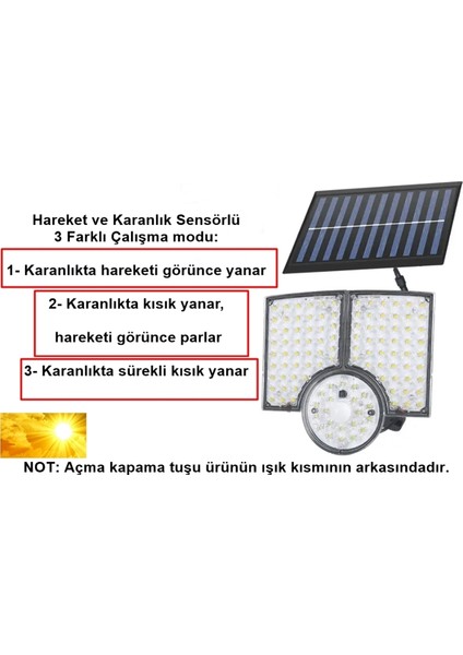 112 LED Güneş Enerjili 3 Mod Kumandalı 4.5 Metre Kablolu Kaliteli Sensörlü Solar Sokak Lambası Aplik fırsatları