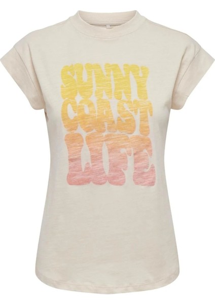 Kadın Onlzoe Bisiklet Yaka %100 Pamuk T-Shirt 15295386 Bej