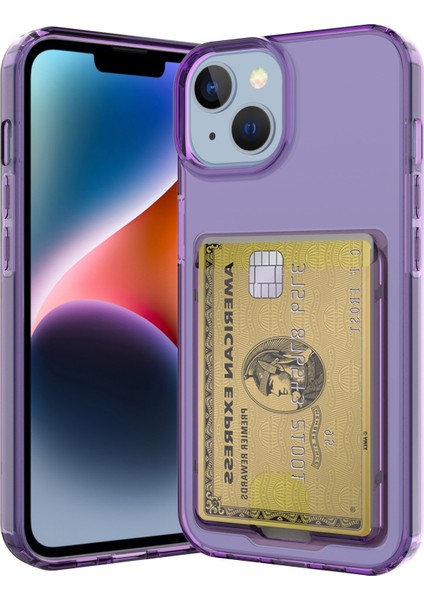 iPhone 14 Plus Card Serisi Için Drop Anti-Drop Kalınlaştırılmış Telefon Kılıf Tutucu Şeffaf Tpu Kapak Tespit Edici Mor (Yurt Dışından)