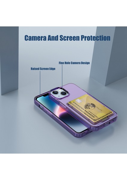 iPhone 14 Plus Card Serisi Için Drop Anti-Drop Kalınlaştırılmış Telefon Kılıf Tutucu Şeffaf Tpu Kapak Tespit Edici Mor (Yurt Dışından)