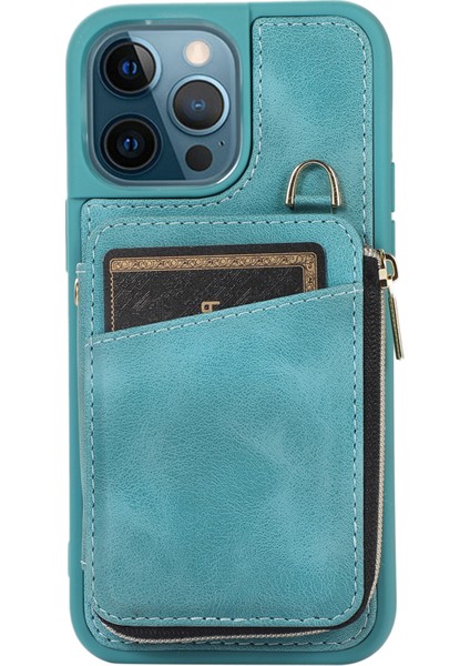 iPhone 14 Pro Maks Kart Çanta Tasarım Kickstand Cover Anti-Fall Pu Deri Kaplamalı Tpu Telefon Kılıfı El ve Omuz Kayış Yeşili (Yurt Dışından) fırsatları