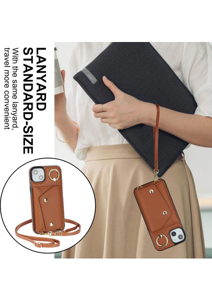 iPhone 14 Için Yüzük Kickstand Case Plus Fermuar Cüzdan Pu Deri Kaplamalı Tpu Cep Telefonu Kapak-Kahverengi (Yurt Dışından) indirimleri