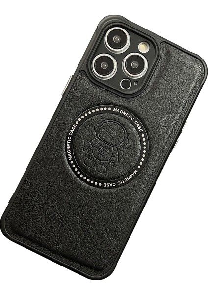 iPhone 14 Pro Max Astronot Deseni Için Baskılı Pu Deri Kaplamalı Tpu+Pc Kasası Magsafe Charer-Black Ile Iyi (Yurt Dışından)