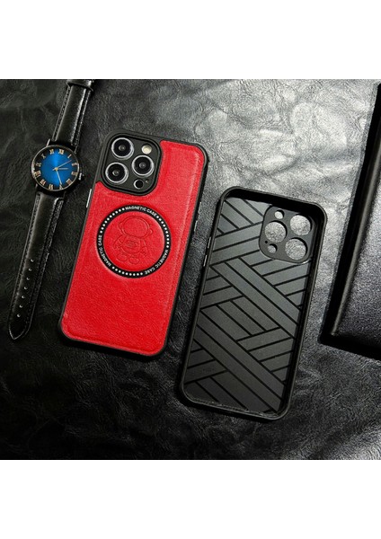 iPhone 14 Pro Max Astronot Deseni Için Baskılı Pu Deri Kaplamalı Tpu+Pc Kasası Magsafe Charer-Black Ile Iyi (Yurt Dışından)
