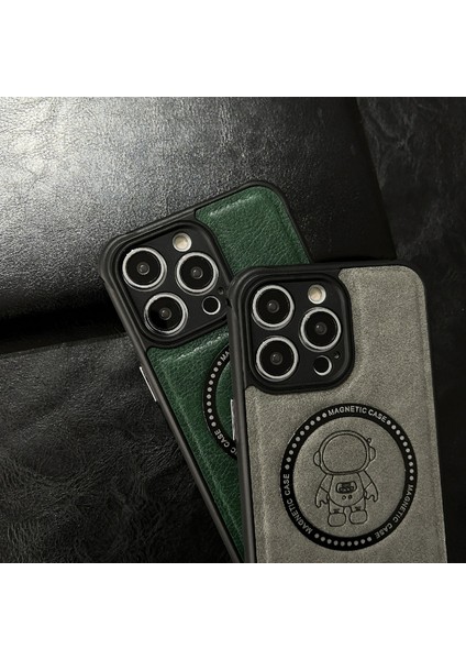 iPhone 14 Pro Max Astronot Deseni Için Baskılı Pu Deri Kaplamalı Tpu+Pc Kasası Magsafe Charer-Black Ile Iyi (Yurt Dışından)