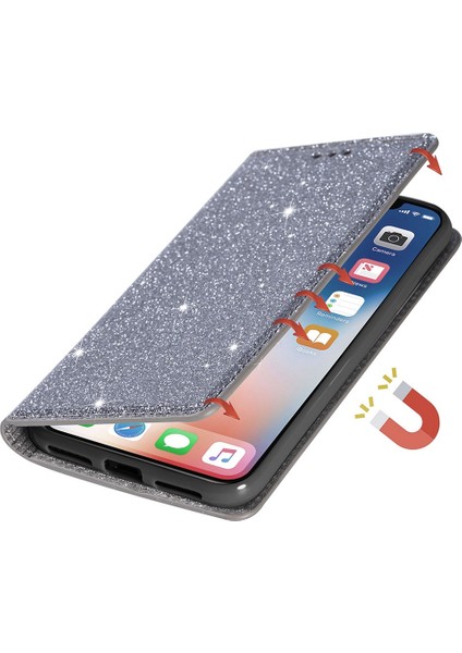 iPhone 14 Için 6.7 Inç Parıltı Payetler Stand Kartı Tutucu Pu Deri Düşme Koruyucu Telefon Kasası Kapak-Gri (Yurt Dışından) fırsatları