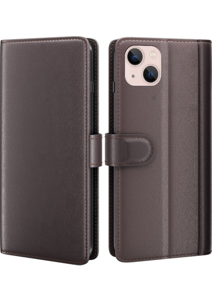 iPhone 14 Için Şok Geçirmez Telefon Kapağı Orijinal Deri Tpu Stand Cüzdan Case-Brown (Yurt Dışından)