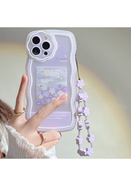 iPhone 14 Pro Maks Telefon Kapağı Yağlı Boya Desenli Baskı Telefon Kılıfı Kabuklu Çiçek Dekoru El Kayışı (Yurt Dışından) fiyatları
