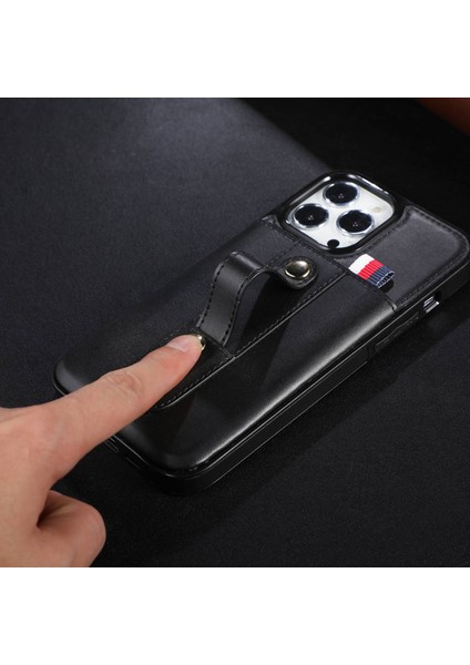 iPhone 14 Pro Max Için Max 6.7 Inç Kart Yuvası Kickstand Koruyucu Kapak Pu Deri Kaplamalı Tpu Telefon Kılıfı Black (Yurt Dışından)